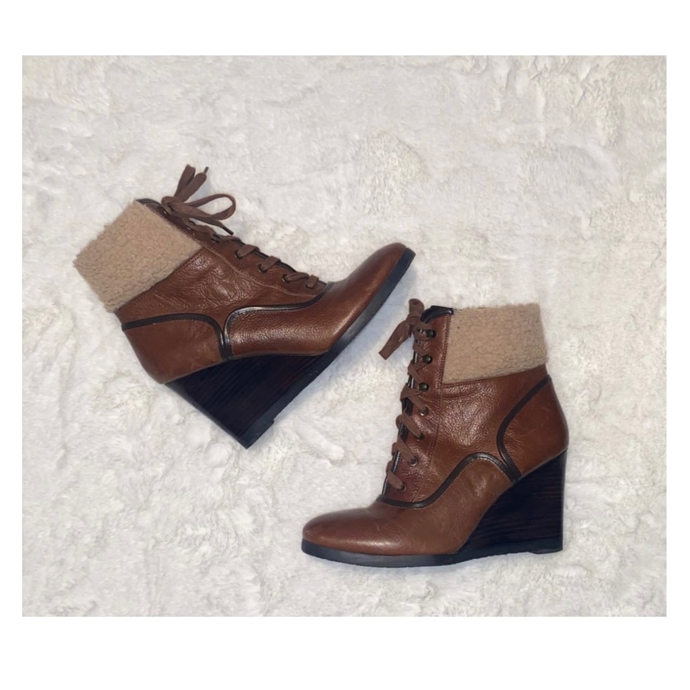 Franco Sarto Waverly Leather Lace-Up Wedge Booties